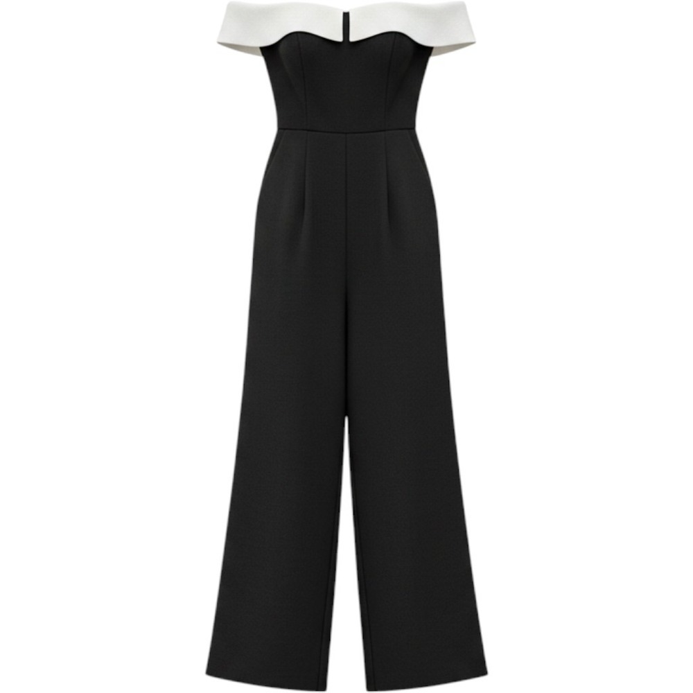 Marina Black White Strapless Wide Leg Jumpsuit Evening Formal Cocktail Size S